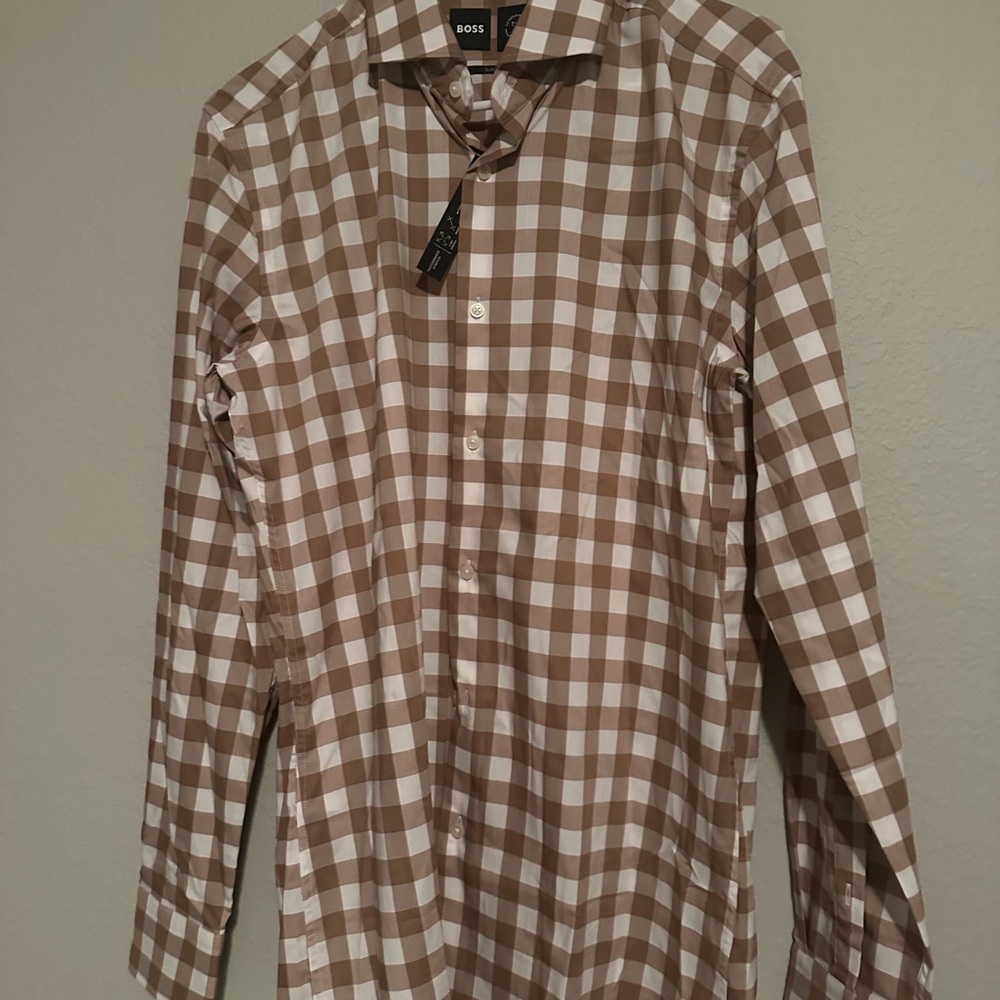 BOSS Brown Checkered Men's Shirt
